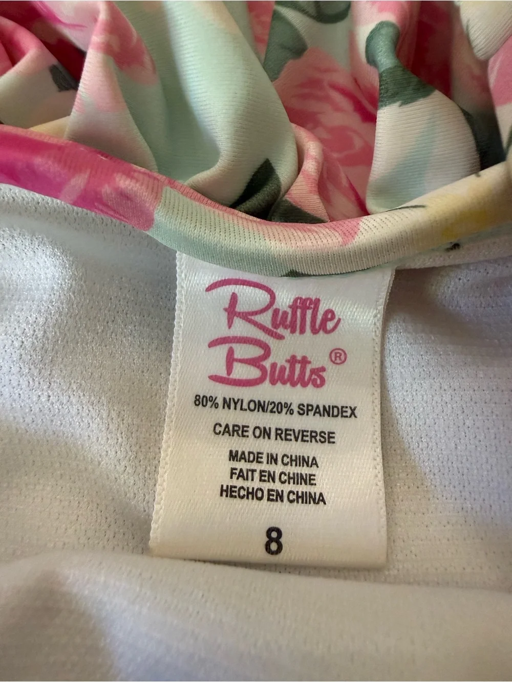 RuffleButts Girls Size 8 Mint Pink Floral Ruffle One Piece Swimsuit